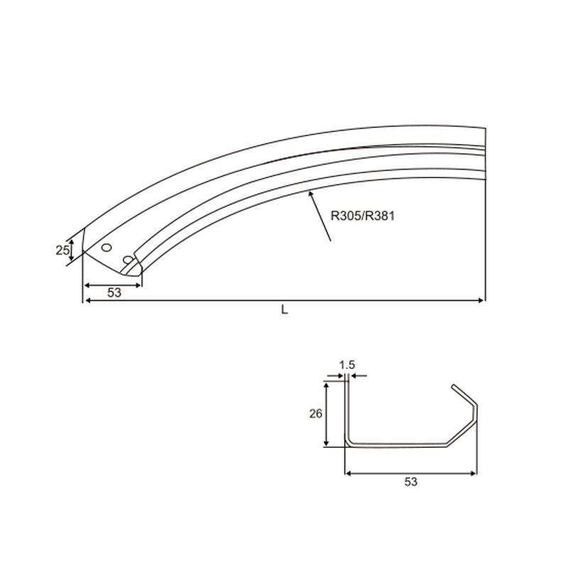 2" Curve Track | Smooth Radius Sectional Garage Door Rail &ndash; Model WT-T50002